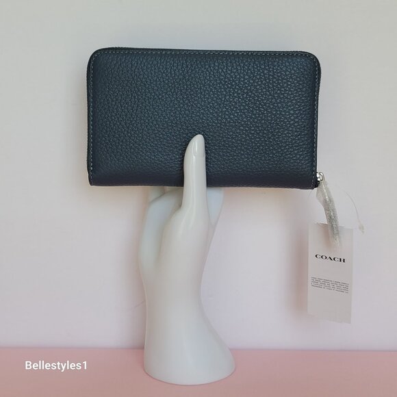 COACH Pebbled Leather Medium ID Window Zip-Around Wallet- Denim color 🎈$118 - Picture 8 of 16